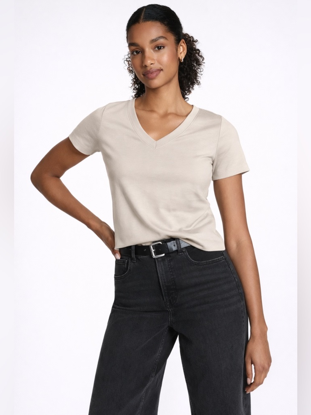 Spanx Cool Cotton V Neck Tee Bone XS NWT